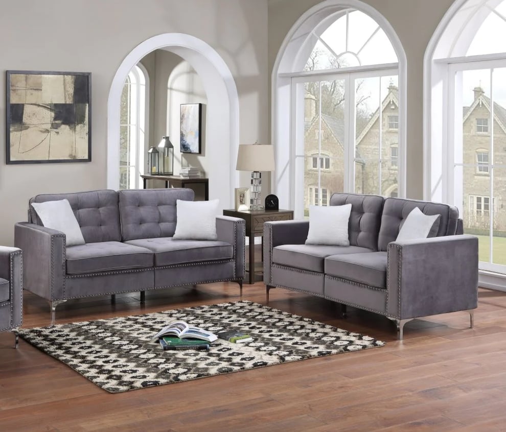 VELVET GREY SOFA &amp; LOVESEAT |