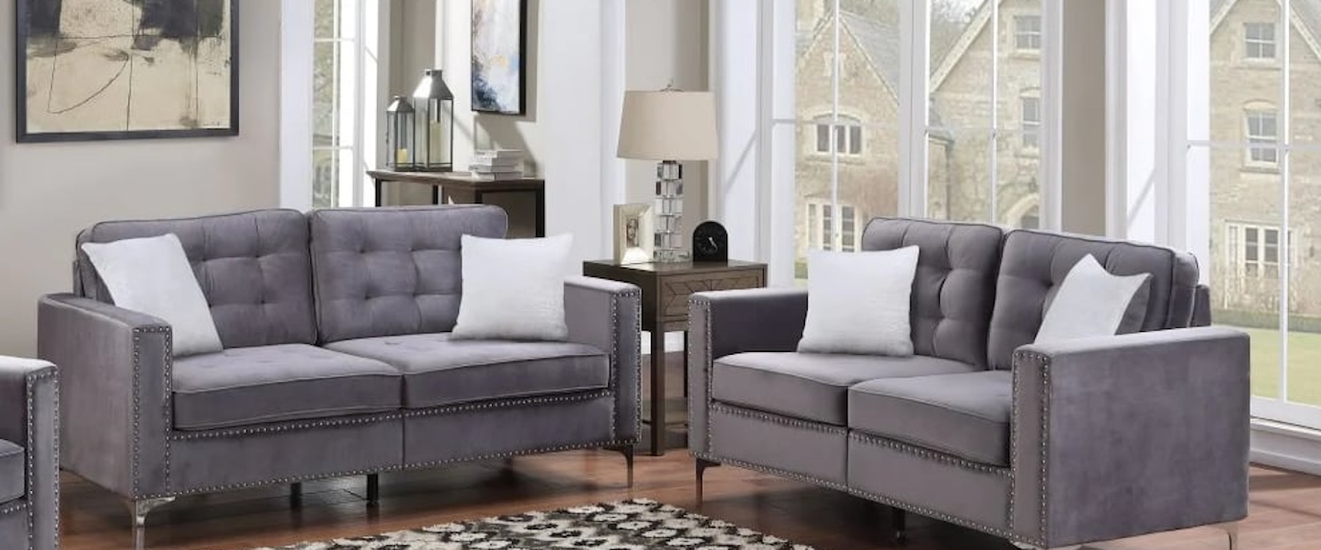 VELVET GREY SOFA & LOVESEAT |