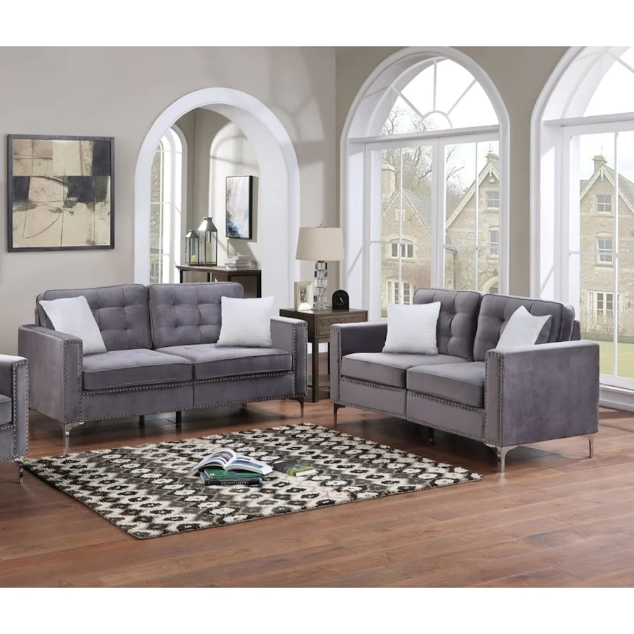 Furniture World Distributors Velvet Sofa  VELVET GREY SOFA |