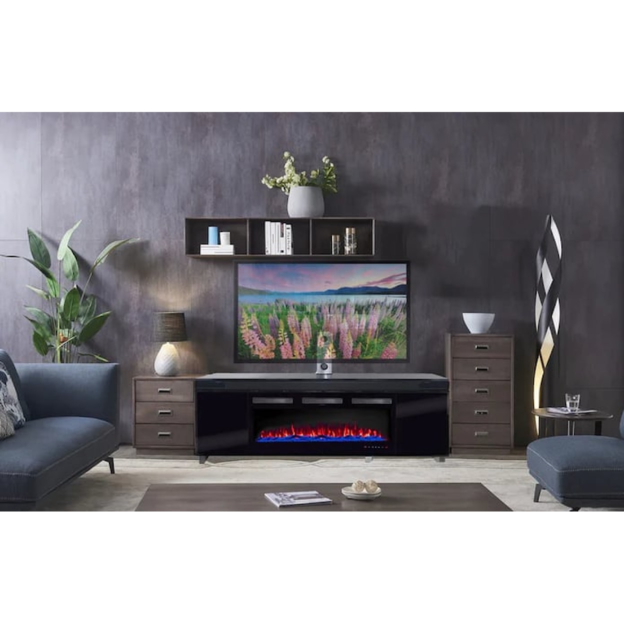 Technical Pro Staten Island STATEN ISLAND BLACK TV STAND WITH | FIREPLAC