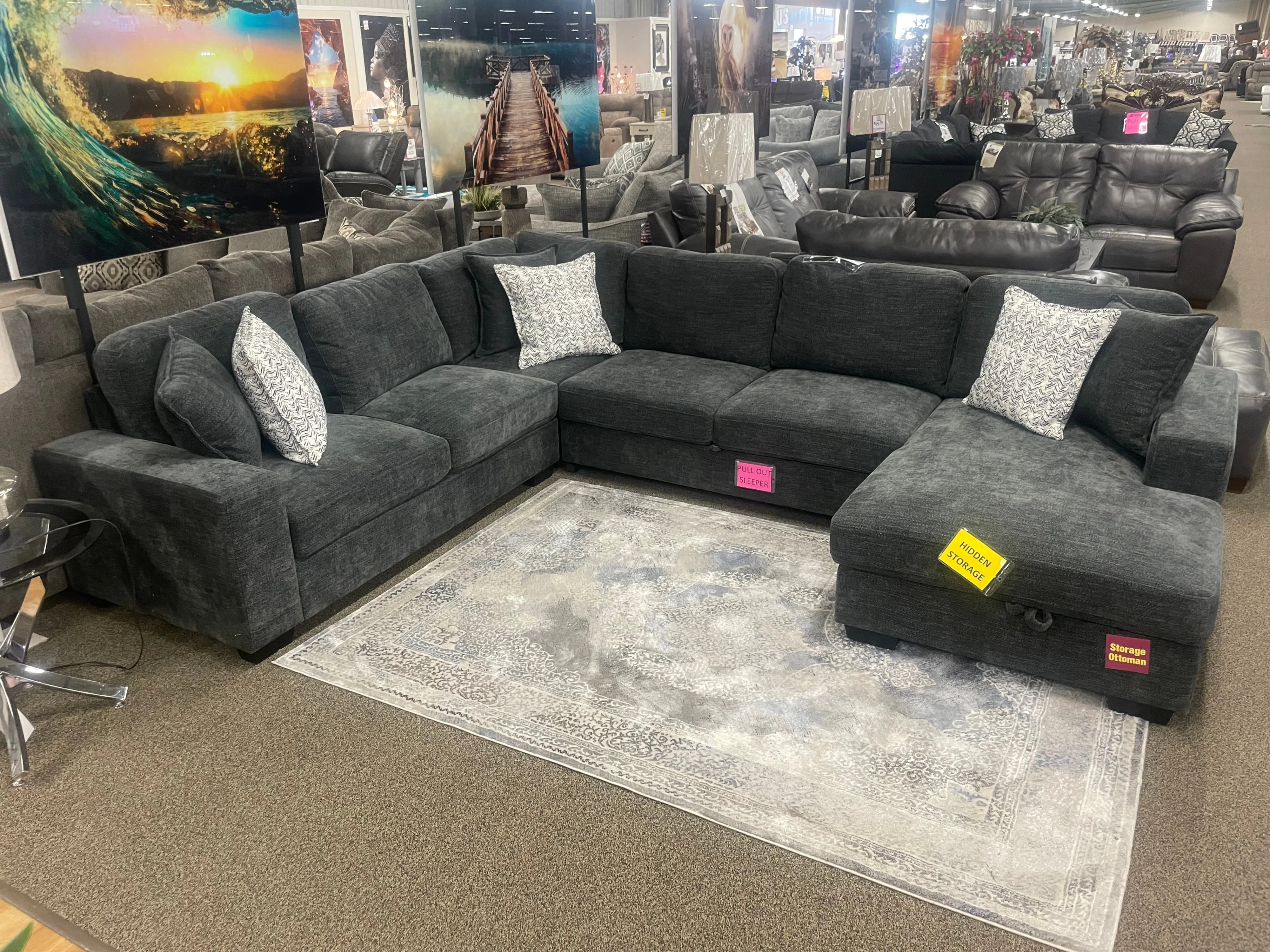 Andrew 17703 ANDREW CHARCOAL 4 PIECE SLEEPER | SECTIONAL | 7 Day ...