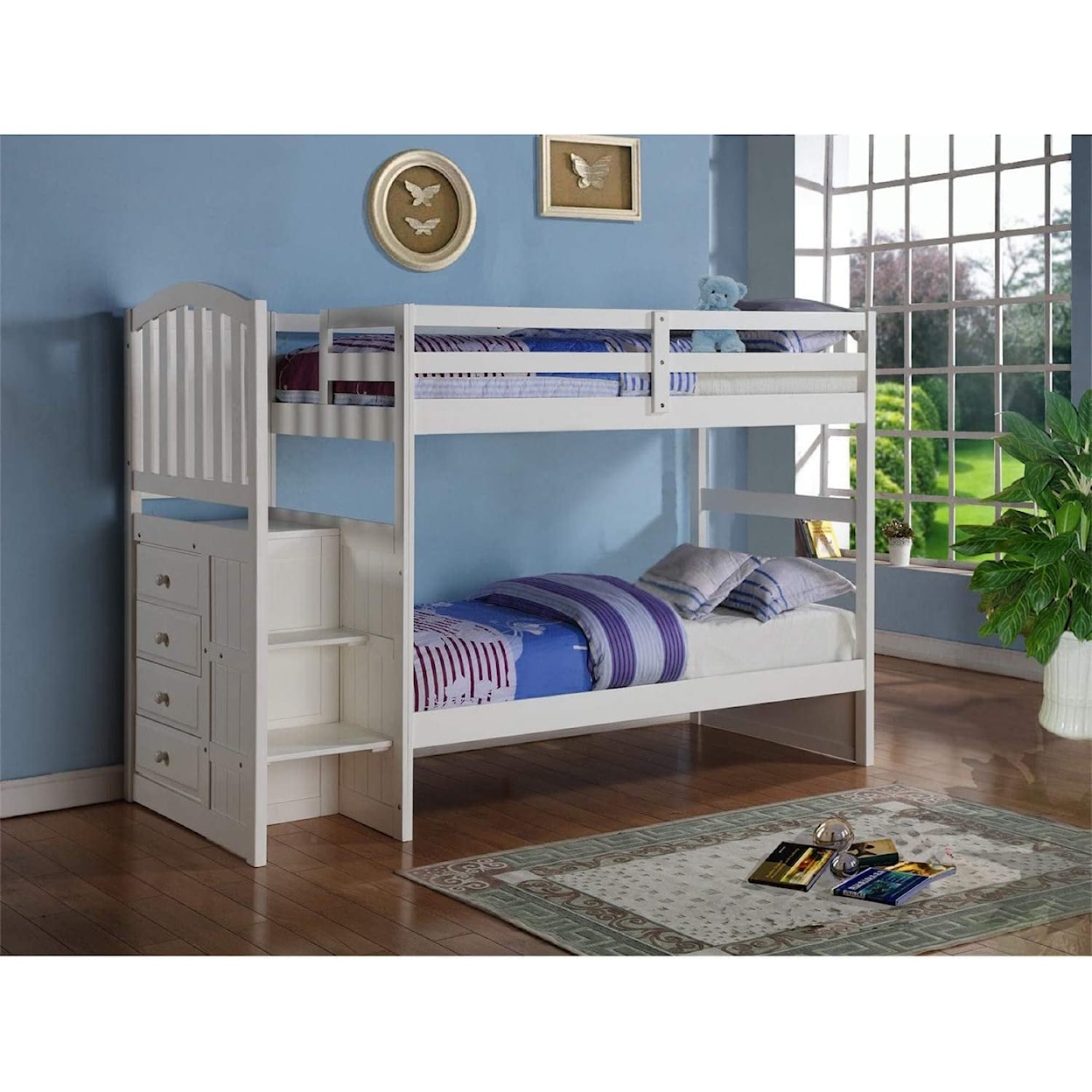 Donco Trading Co Bunkbeds ARCHIE WHITE TWIN/TWIN STAIRWAY | BUNK BED