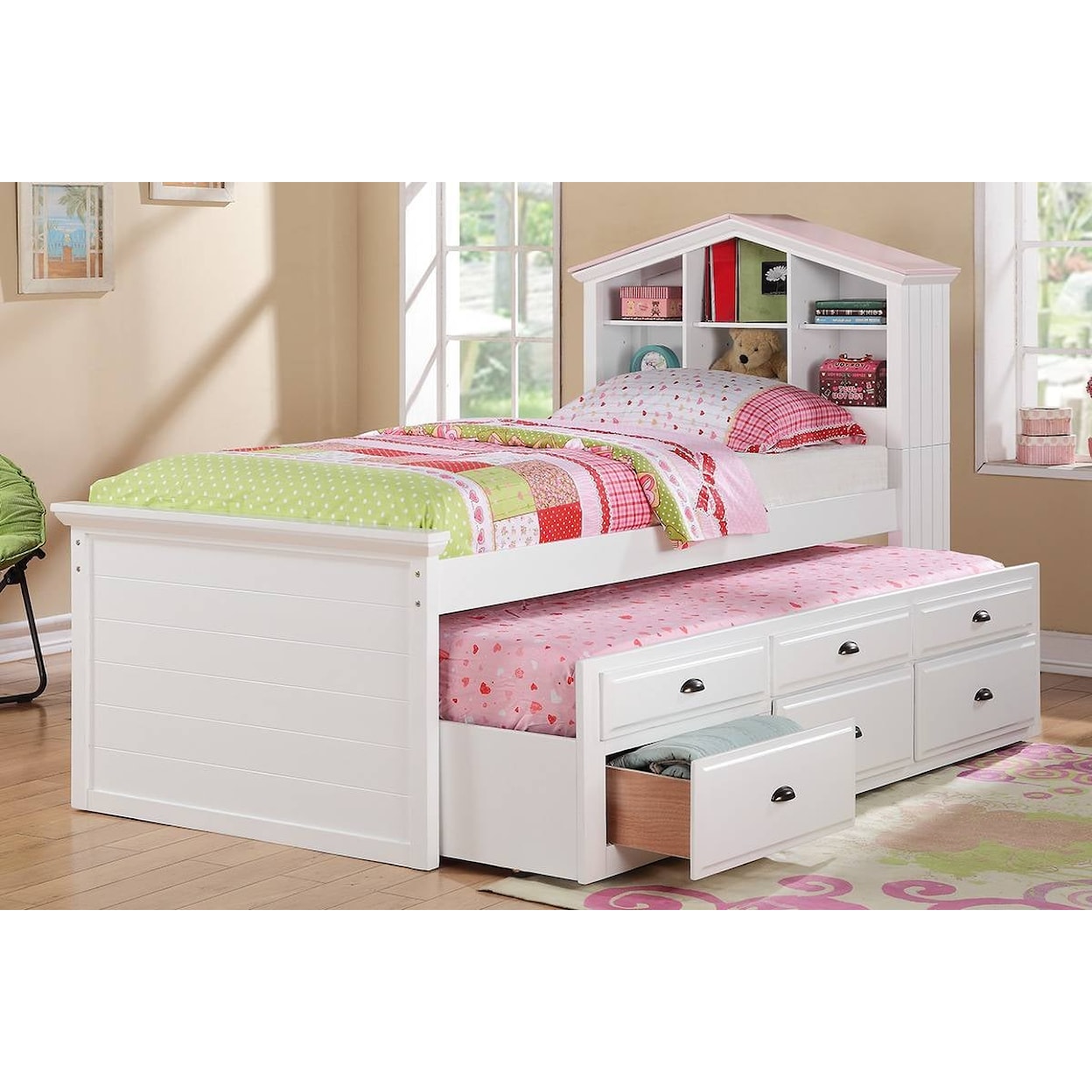 Poundex Trundle Beds NANTUCKET WHITE TWIN TRUNDLE BED |