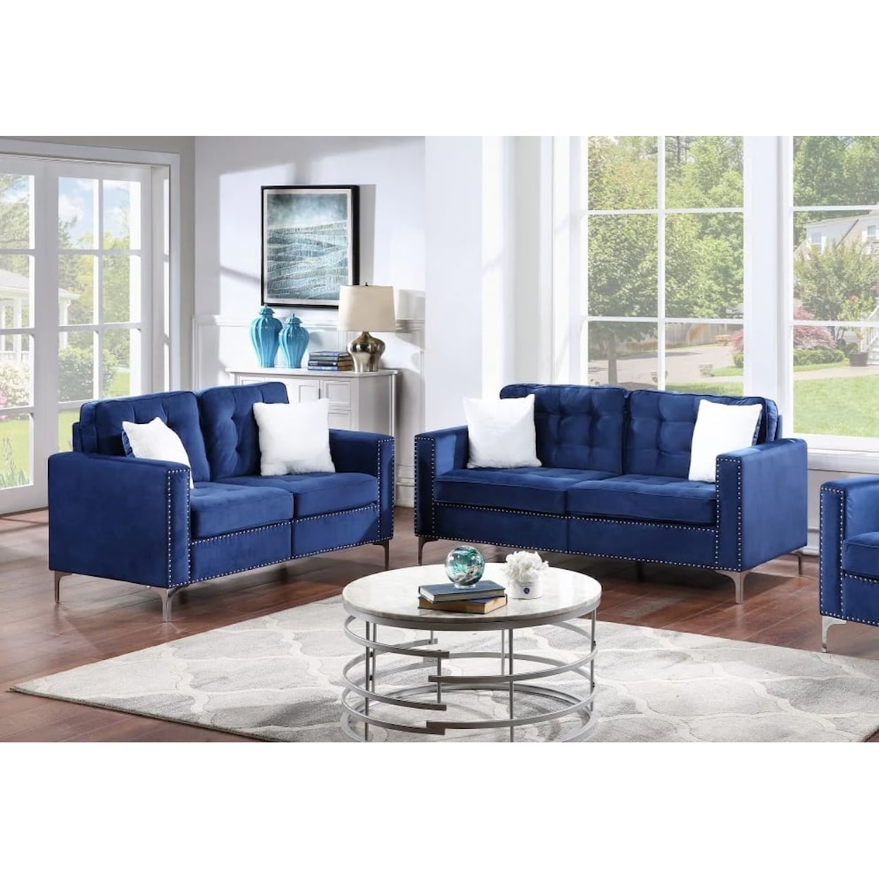 Furniture World Distributors Velvet Sofa  VELVET BLUE SOFA & LOVESEAT |