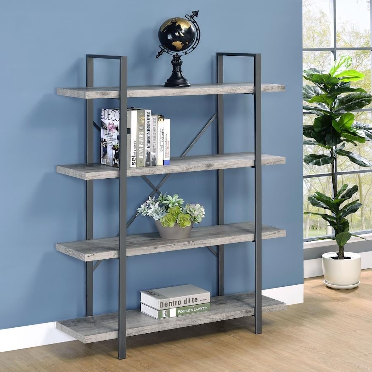 Coaster Bookshelves GUNMETAL 4 SHELF BOOKCASE |