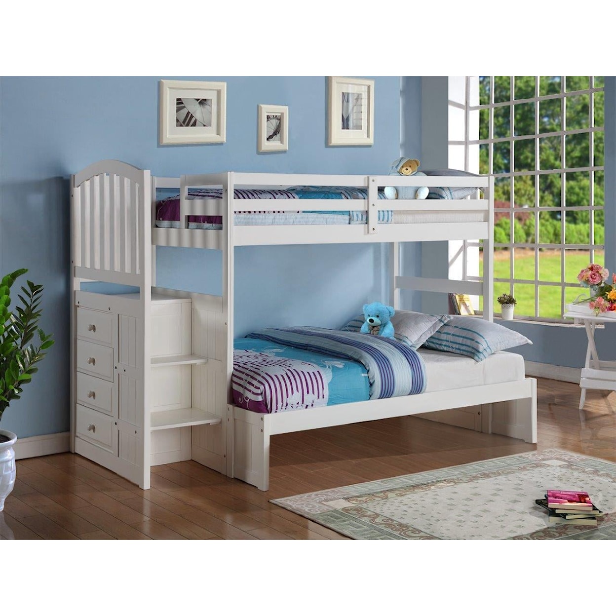 Donco Trading Co Bunkbeds ARCHIE WHITE TWIN/FULL STAIRWAY | BUNK BED