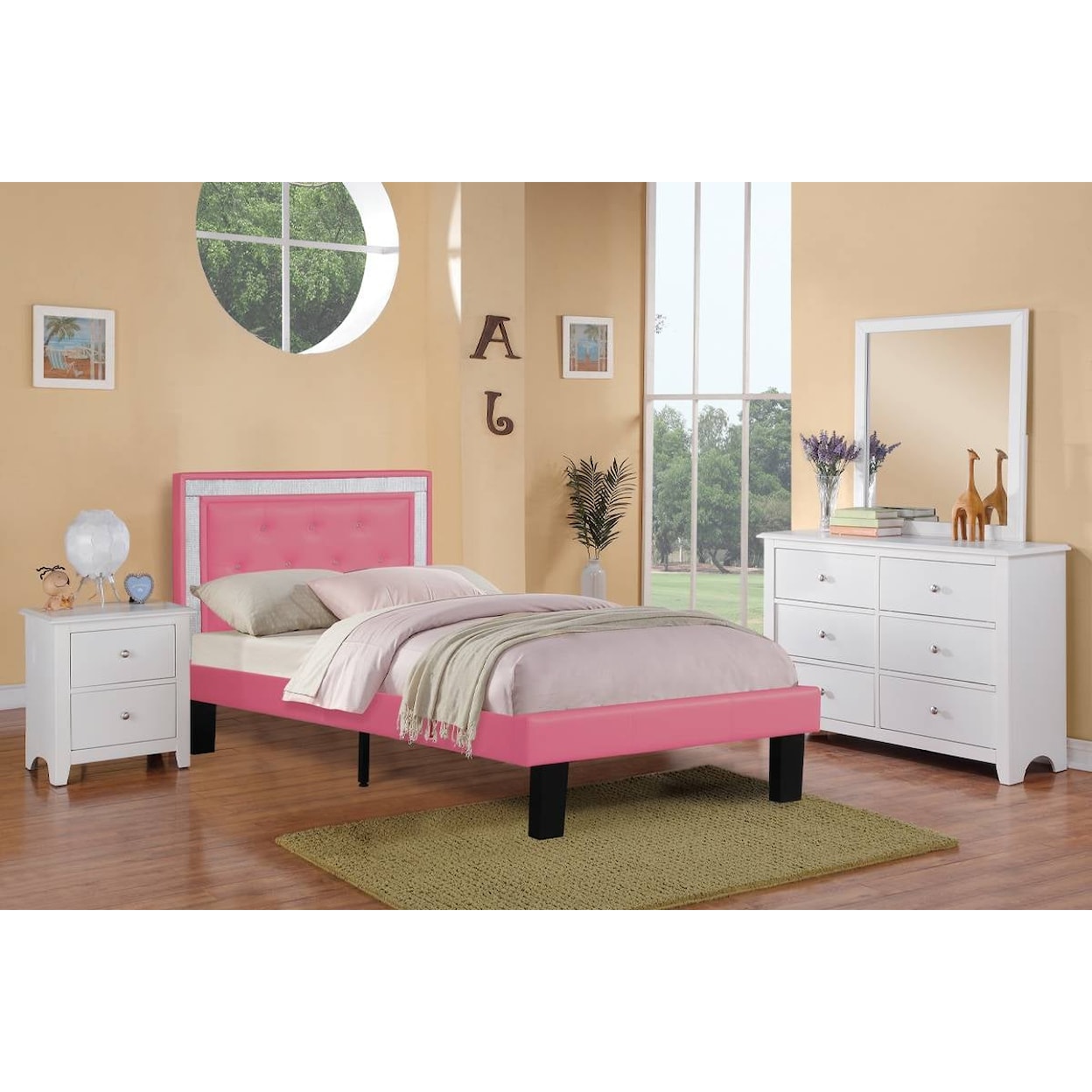 Poundex Bejeweled BEJEWLED PINK TWIN BED |