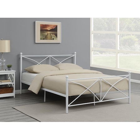 WHITE METAL CROSS QUEEN BED |