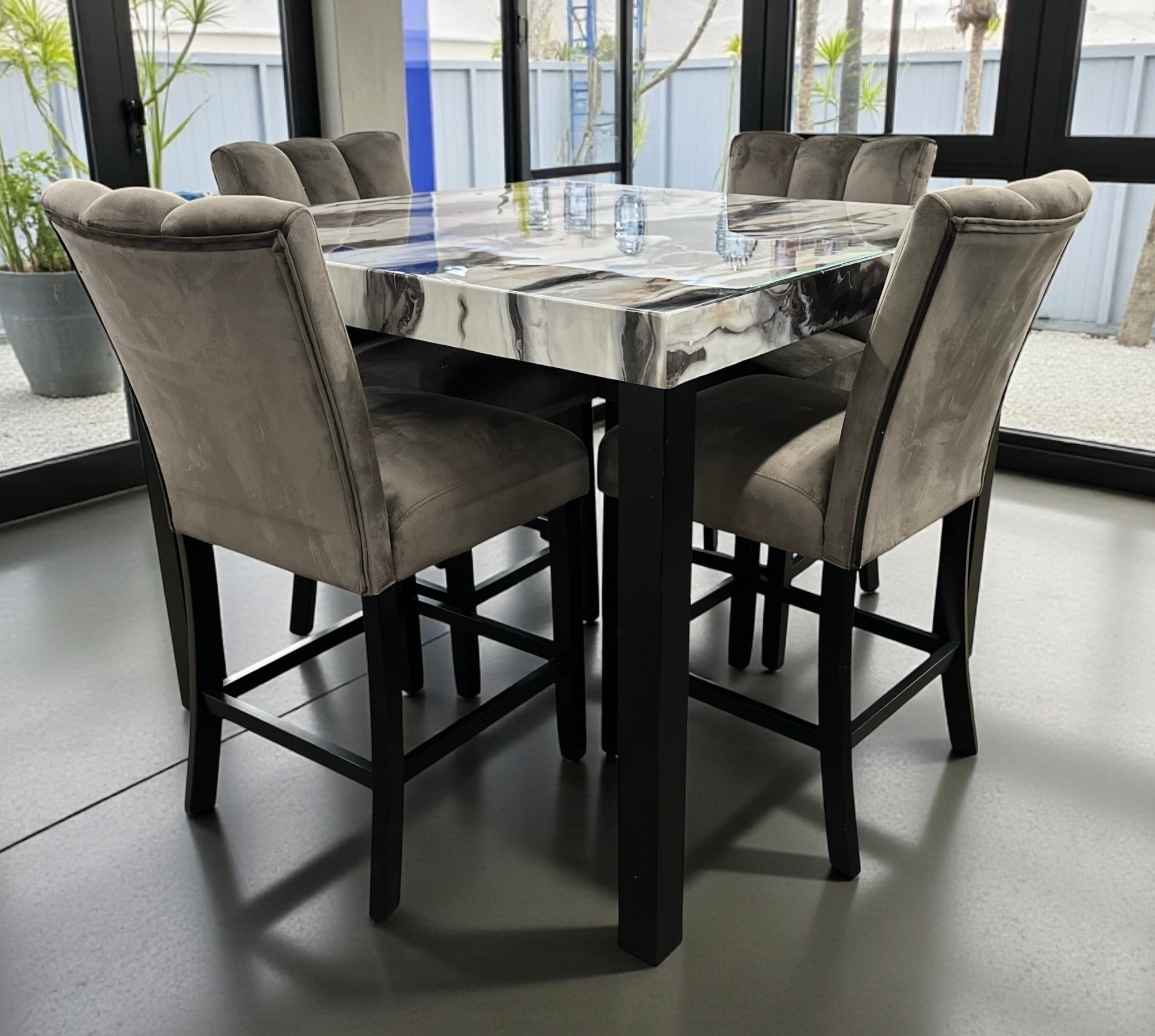 VINNIE BROWN &amp; WHITE FAUX MARBLE | PUB TABLE