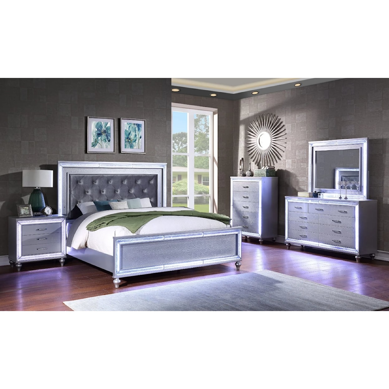 Furniture World Distributors Vega Silver Light Up VEGA SILVER LIGHT UP QUEEN BED |