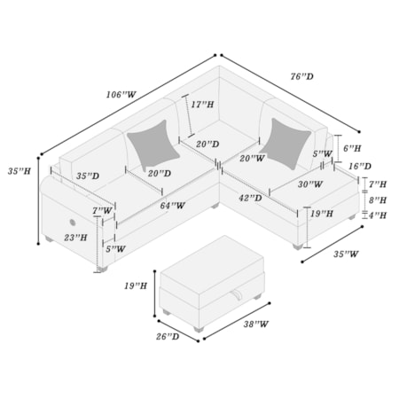 GESHA GREY 2 PIECE SECTIONAL WITH | FREE OTT