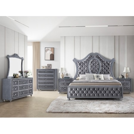 KINGS CROWN GREY 4 PIECE QUEEN | BEDROOM SET