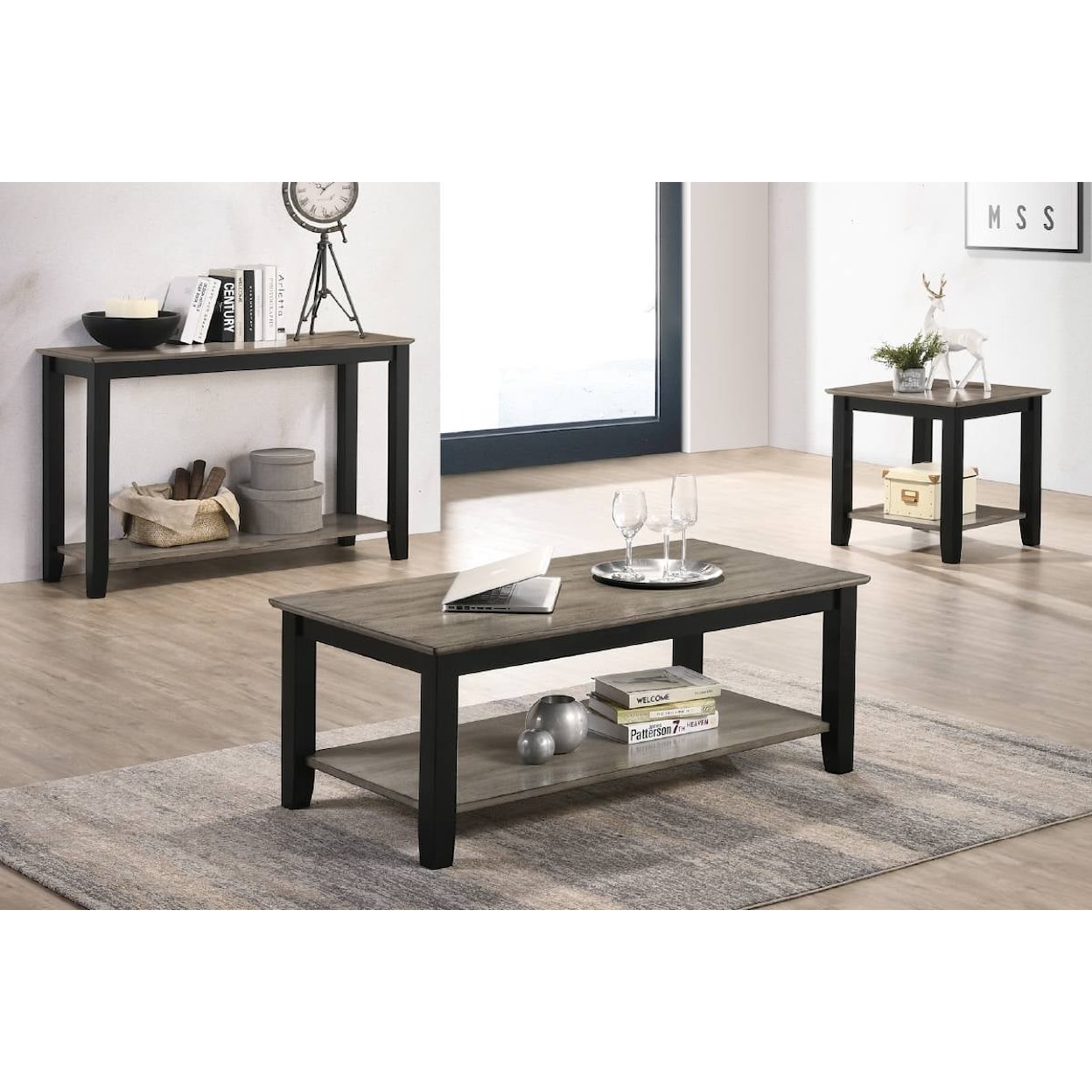 Poundex Stealth Grey Occasional Set STEALTH GREY END TABLE |