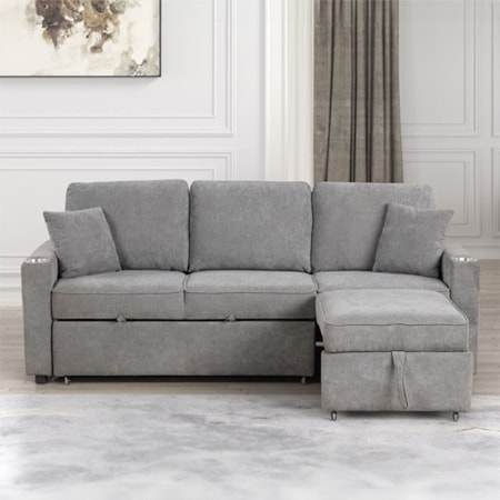 ARMANDO GREY SLEEPER SOFA WITH | CUP HOLDERS