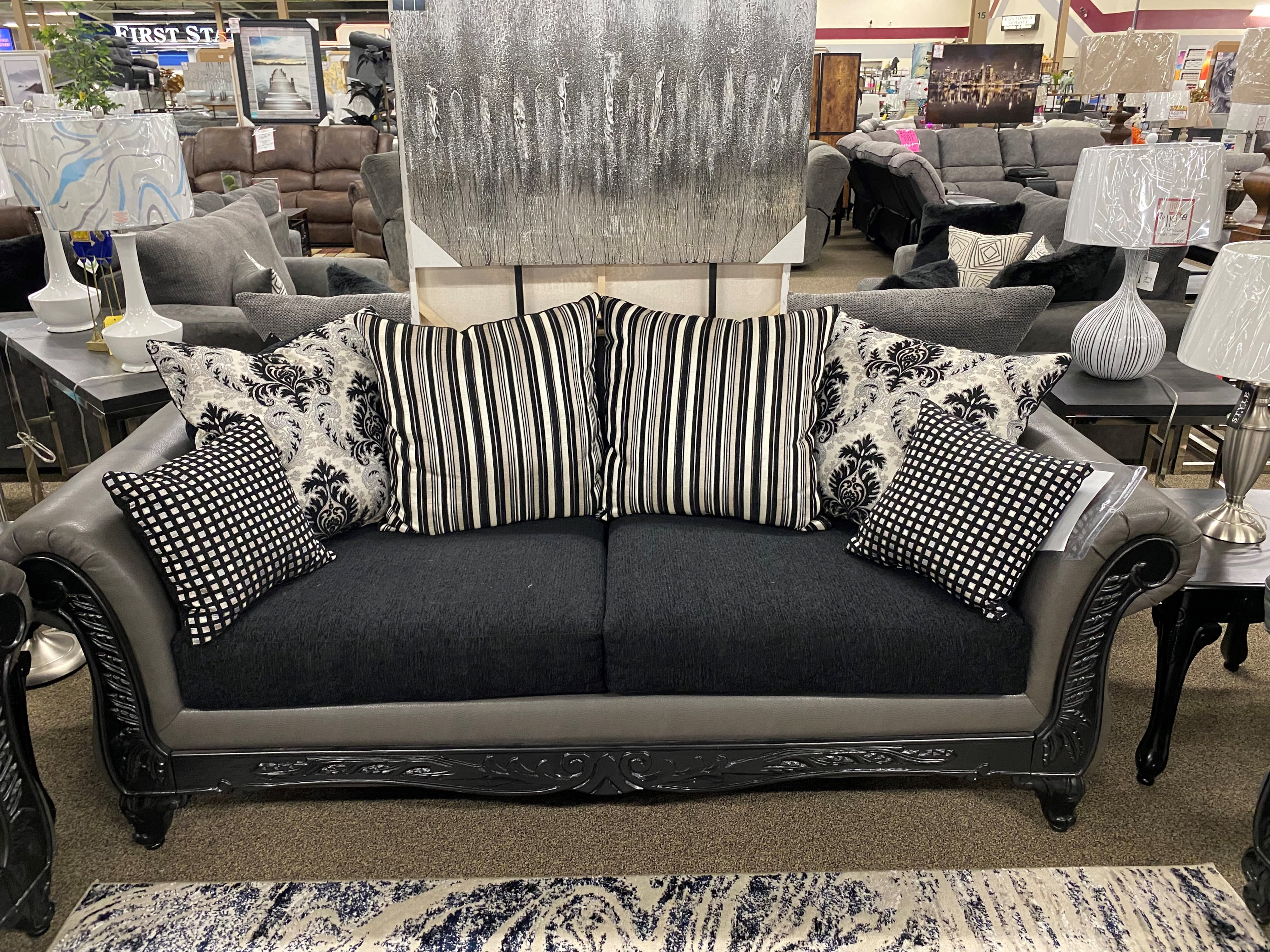 Black and online silver sofa