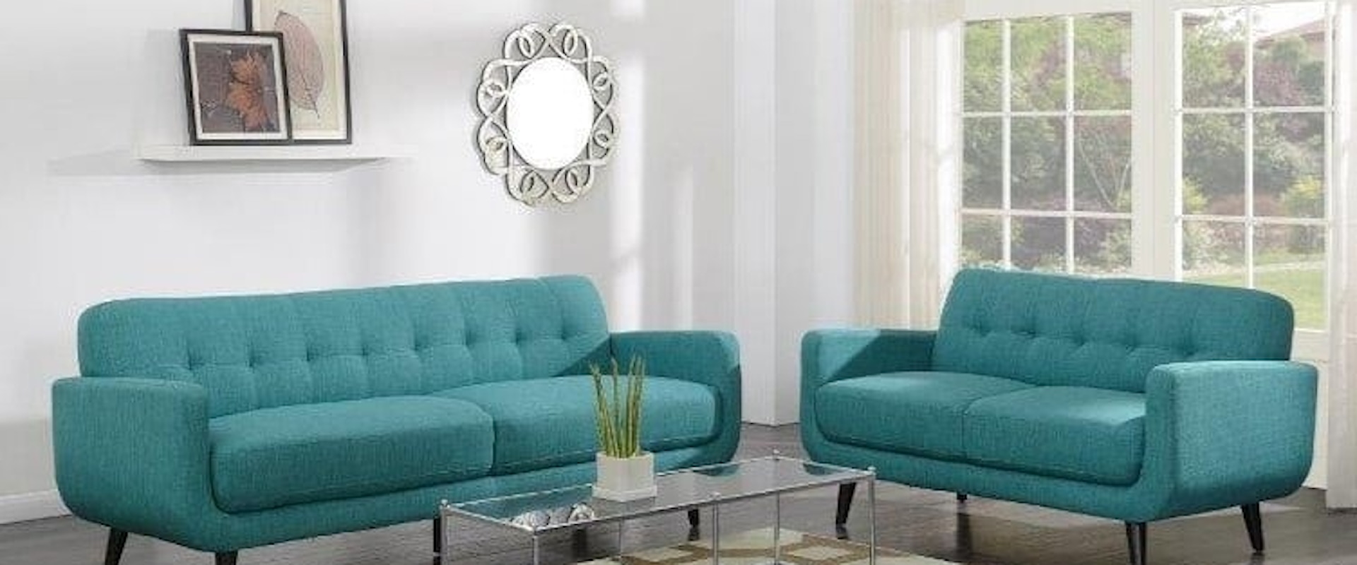 FREEPORT HEIRLOOM TEAL SOFA & | LOVESEAT W/PILLOWS