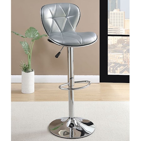 TUFTED SILVER ADJUSTABLE BAR STOOL |