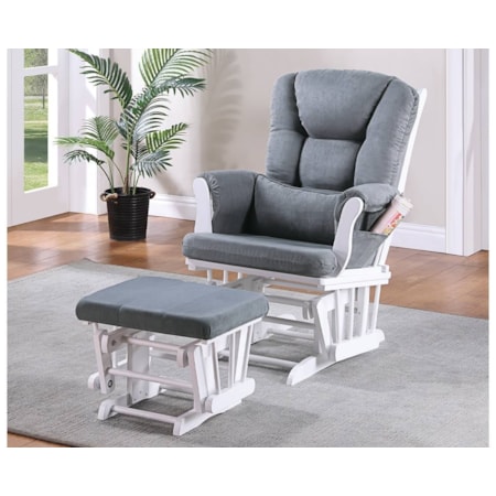 DARLENE WHITE AND GREY GLIDER | WITH OTTOMAN