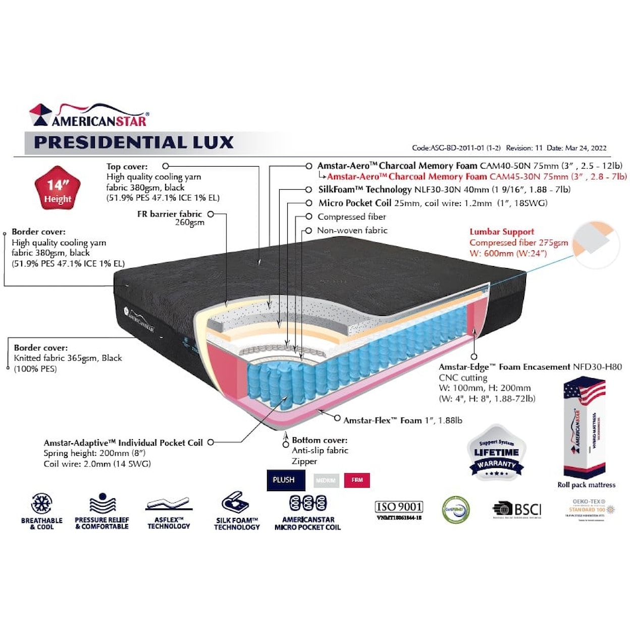 Americanstar Presidential Lux PRESIDENTIAL COOL LUXURY 14" | KING MATTRESS