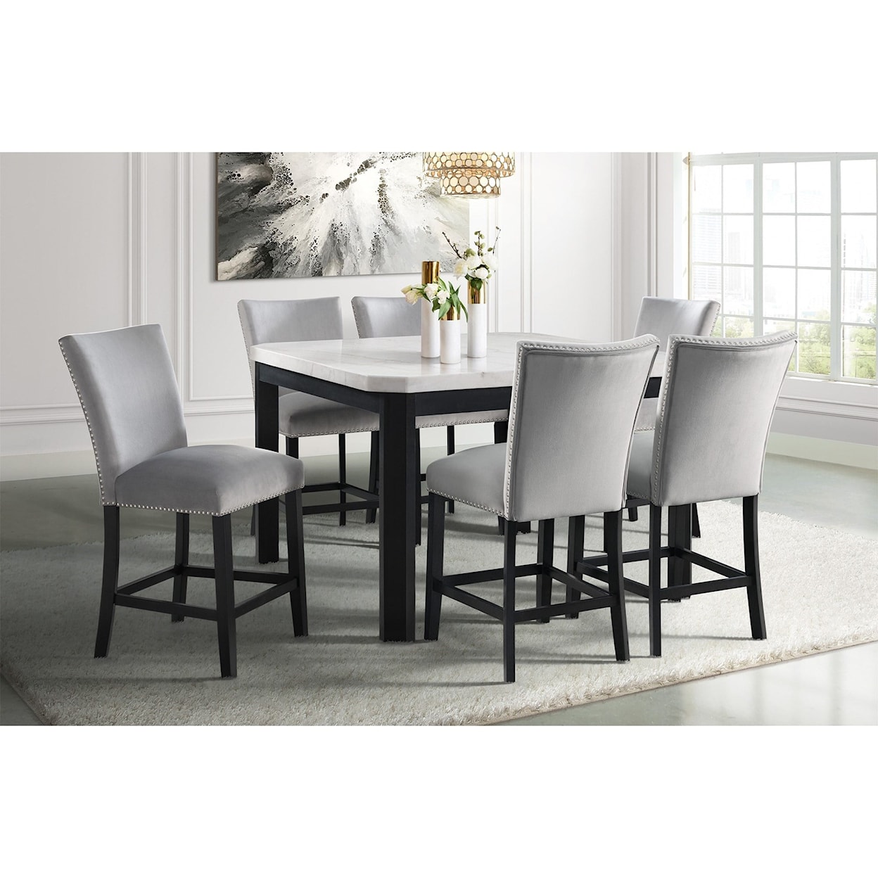 Elements International Francesco FRANCESCO 5 PC PUB TABLE. | WITH GREY VELVET