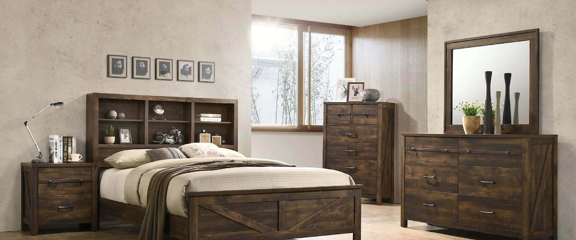 4 PC RUSTIC OAK QUEEN BEDROOM SET |