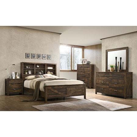 4 PC RUSTIC OAK QUEEN BEDROOM SET |