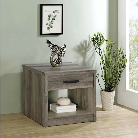 GREY WITH BLACK HANDLE END TABLE |
