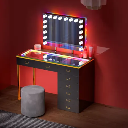 HILARY BLACK & GOLD VANITY | W/BLUETOOTH MIR