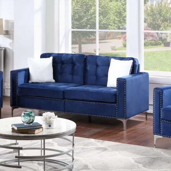 VELVET BLUE SOFA &amp; LOVESEAT |