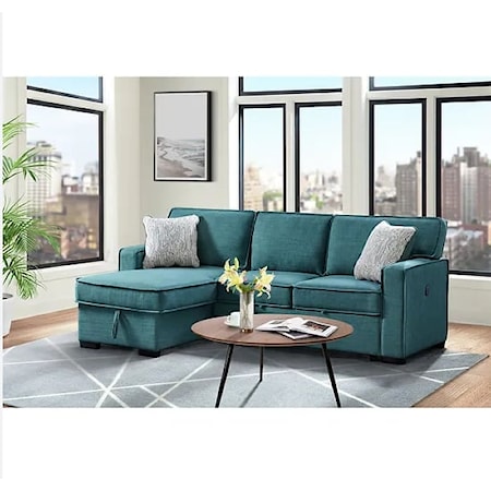 VENZY TEAL SOFA CHAISE WITH PULL | OUT BED