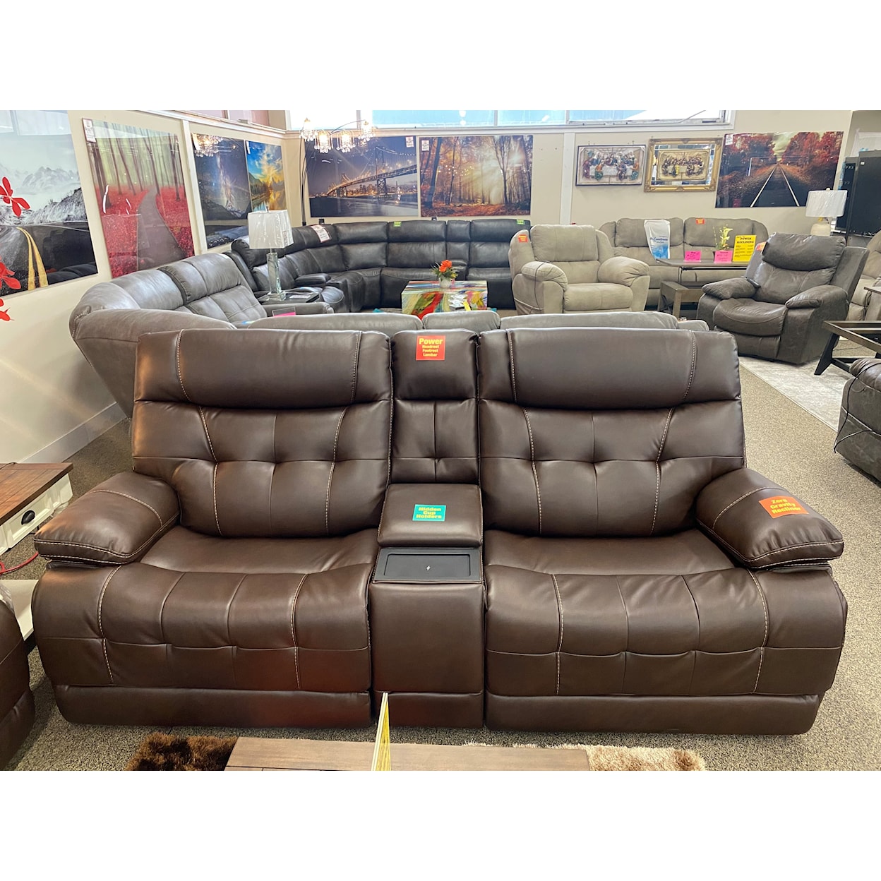 Moto Motion Zane Walnut ZANE WALNUT TRIPLE POWER SOFA AND | LOVESEAT