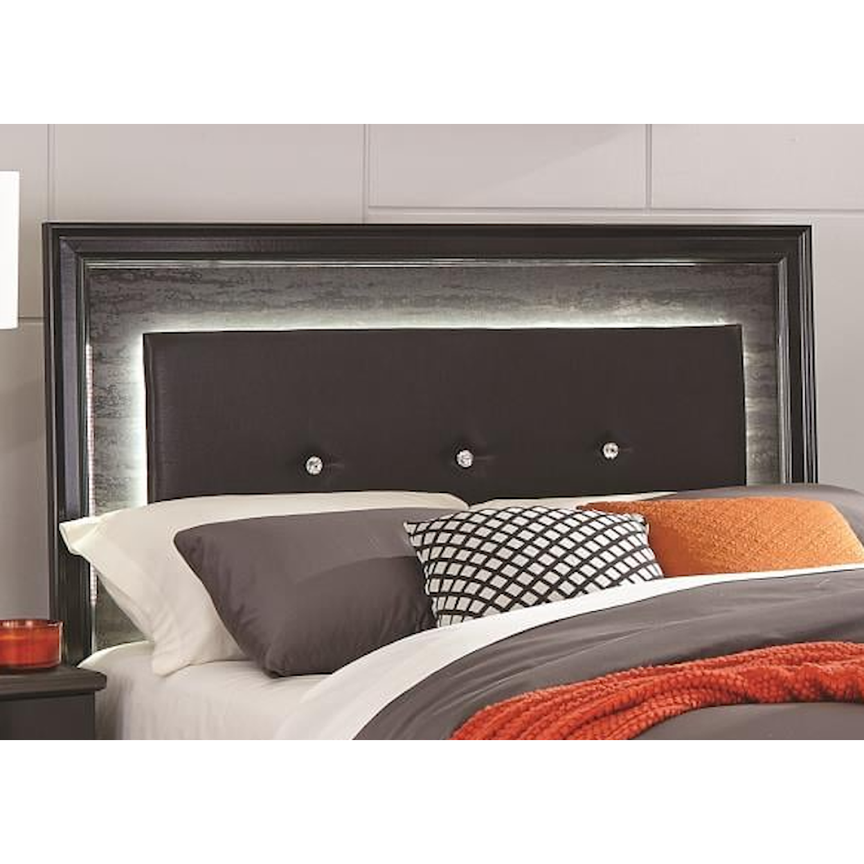Kith Furniture Kaylynn Bedroom KAYLYNN TRAVERTINE BLACK KING LED | HEADBOAR