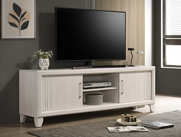 TESSA 67313 ROMULUS WHITE FAUX MARBLE TV STAND | | 7 Day Furniture