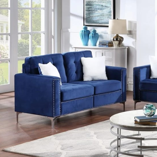 VELVET BLUE SOFA &amp; LOVESEAT |