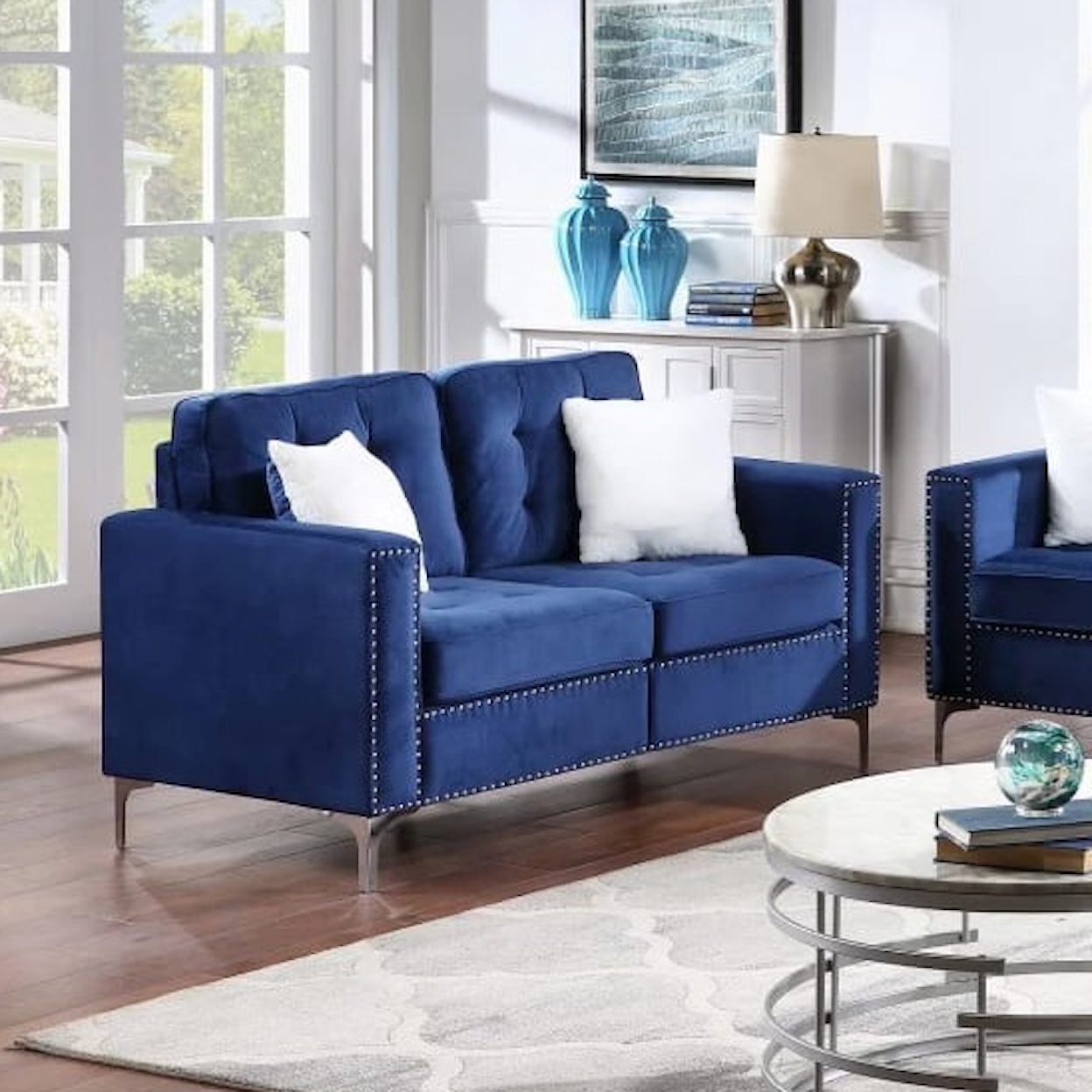 Furniture World Distributors Velvet Sofa  VELVET BLUE SOFA & LOVESEAT |