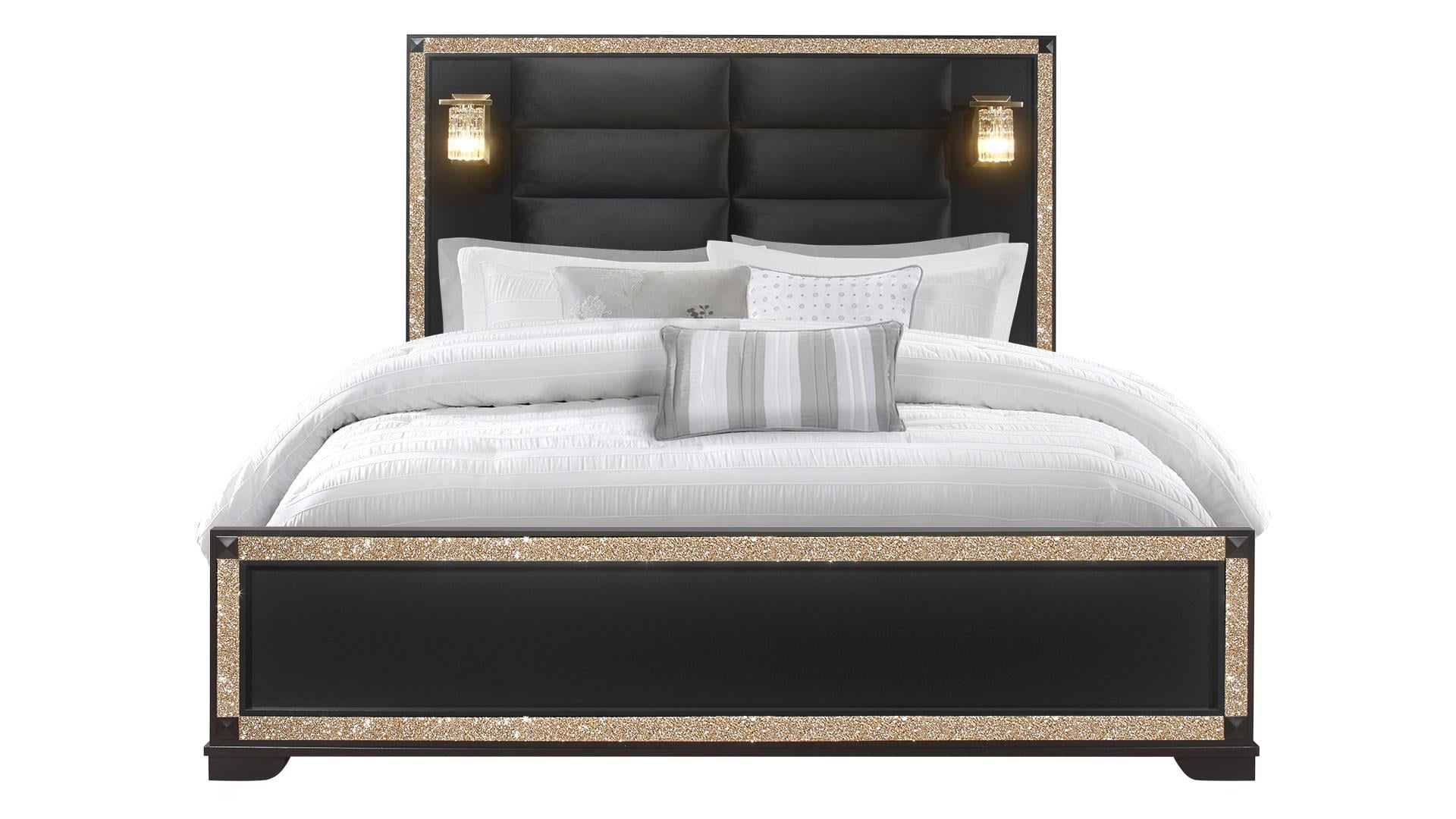 Rivera 27428 RIVERA BLACK AND GOLD KING BED 7 Day Furniture Bed