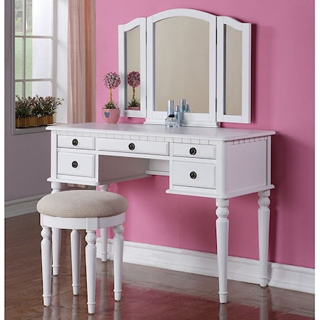 WHITE TRADITIONAL VANITY W/ STOOL |