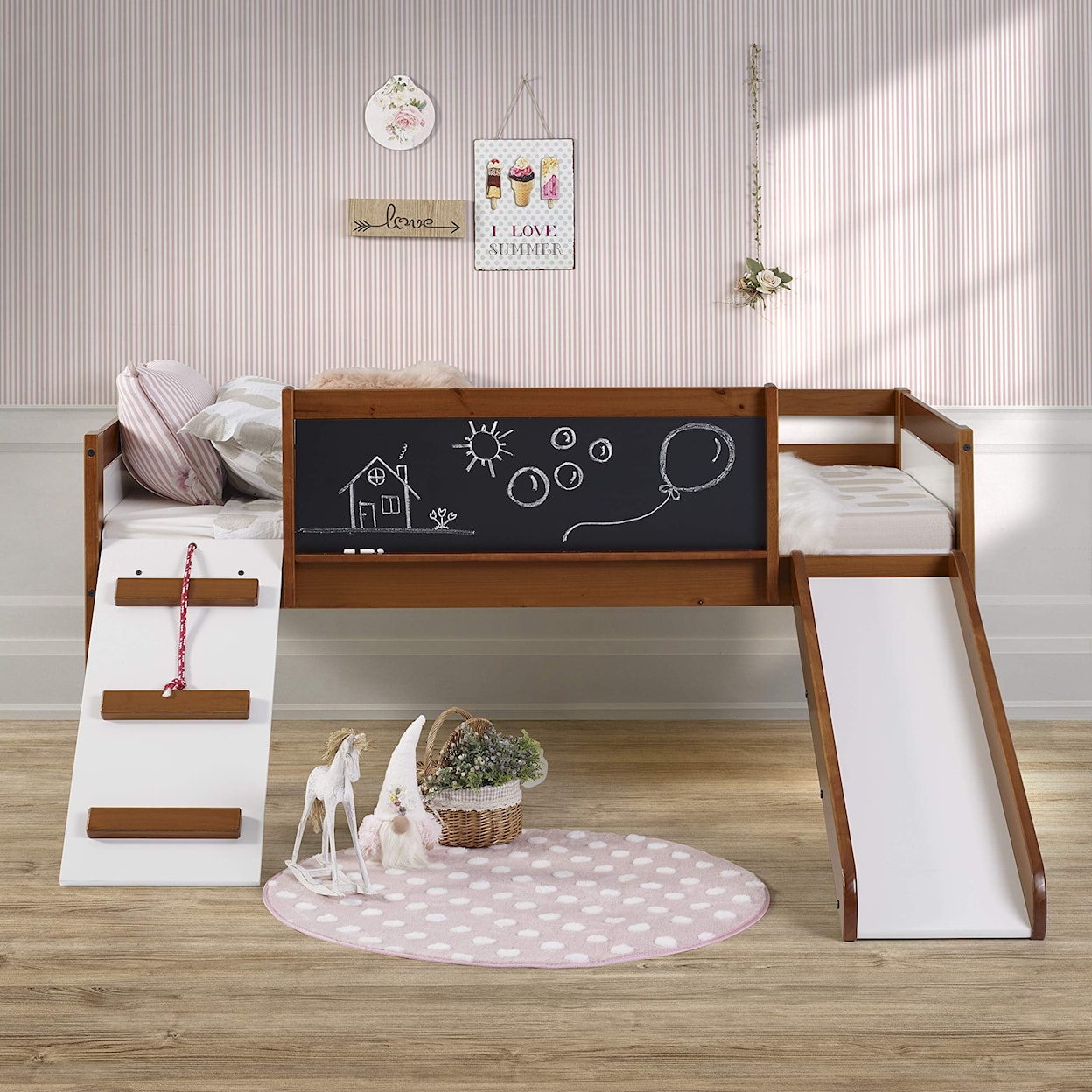 Donco Trading Co Bunkbeds ESPRESSO TWIN LOFT BED WITH SLIDE |