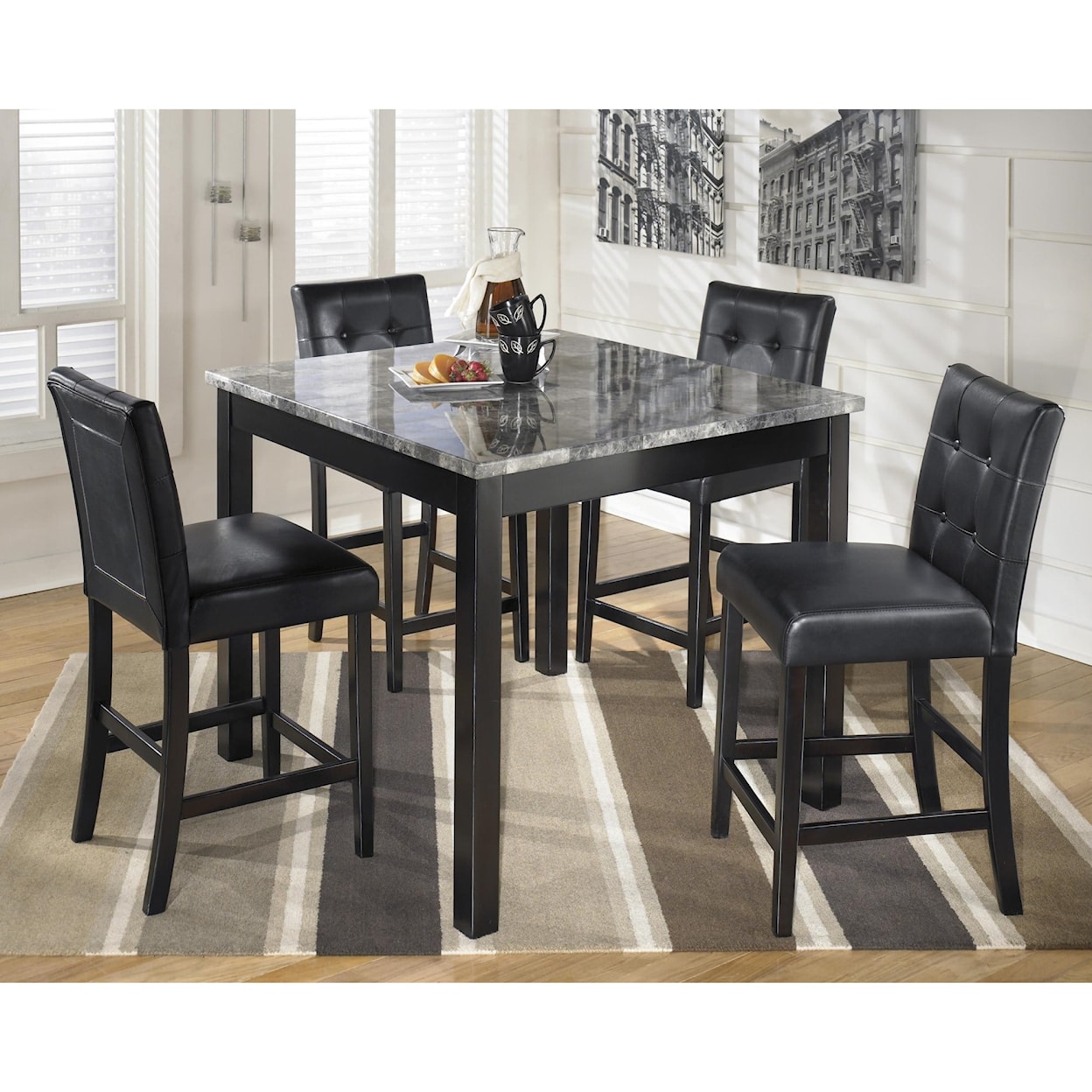 Titanic Furniture Naperville NAPERVILLE BLACK AND MARBLE 5 PIECE | PUB SE