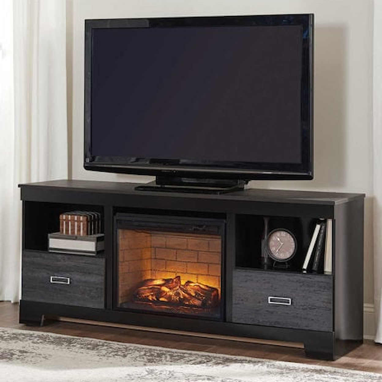 Kith Furniture Entertainment Stands KAYLYNN BLACK 2 | DRAWER 65" CONSOLE W/FIREP