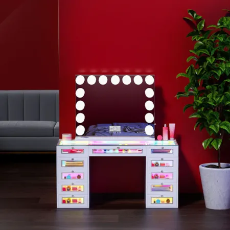QUEEN WHITE VANITY WITH LED AND USB |
