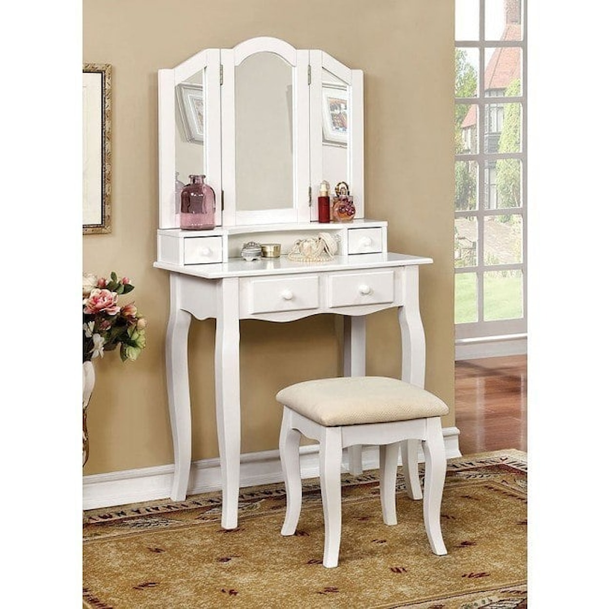 Furniture of America Janie JANIE WHITE VANITY WITH STOOL |