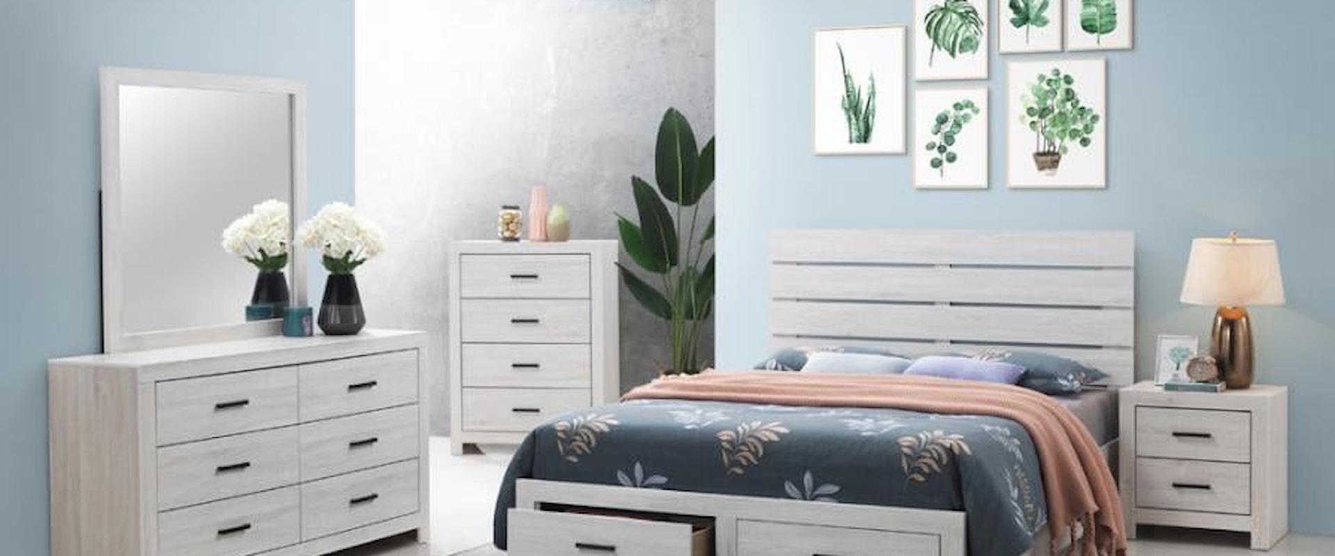 RIVER WHITE STORAGE QUEEN 4 PC | BEDROOM SET