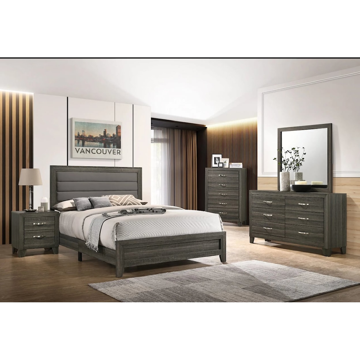 Furniture World Distributors Vancouver VANCOUVER GREY QUEEN BED |