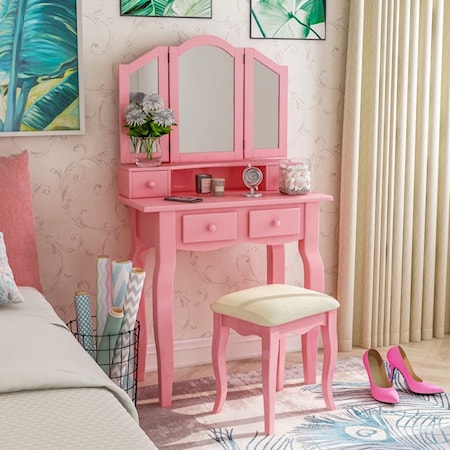 JANIE PINK VANITY WITH STOOL |