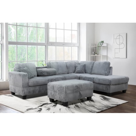 VEGAS MONDO GREY  2 PIECE SECTIONAL | WITH F