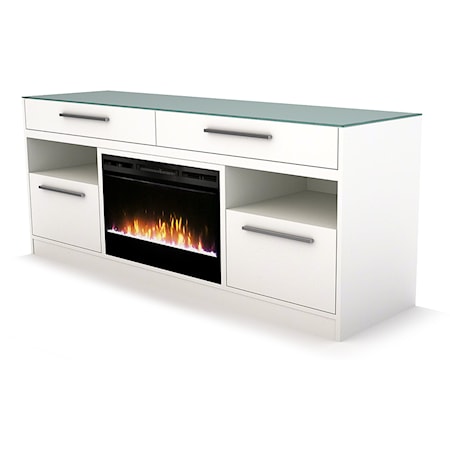 VISTA WHITE GLASS TOP FIREPLACE | ENTERTAINMENT STAND