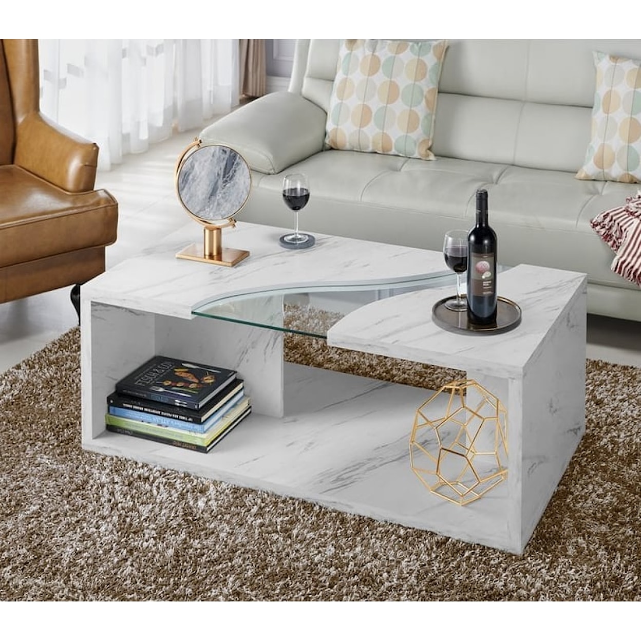 Furniture of America Marble Wave WHITE MARBLE WAVE COFFEE TABLE |