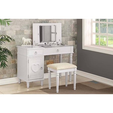 WHITE FLIP TOP VANITY & STOOL |