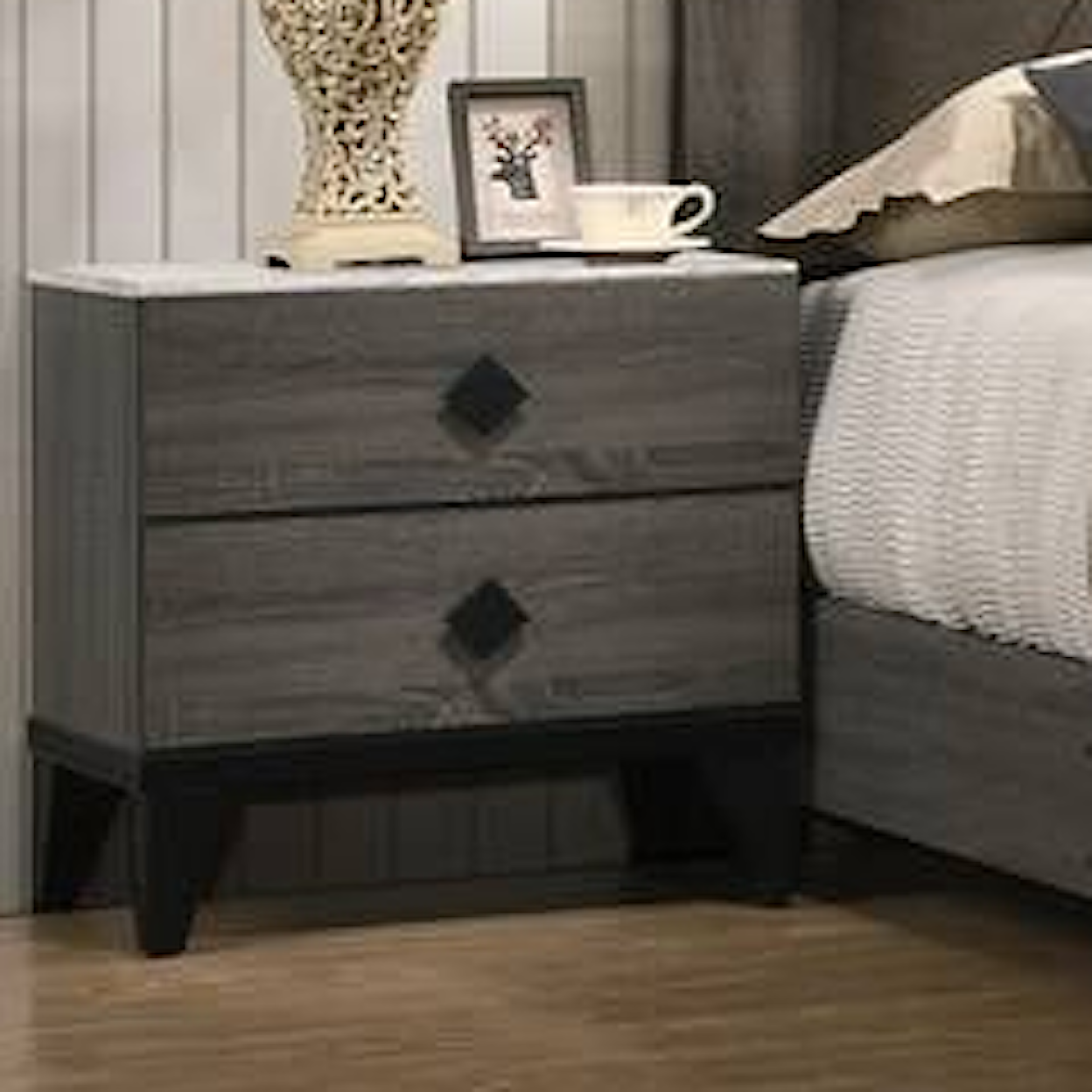 Poundex Ontario Bedroom Set ONTARIO GREY NIGHTSTAND |